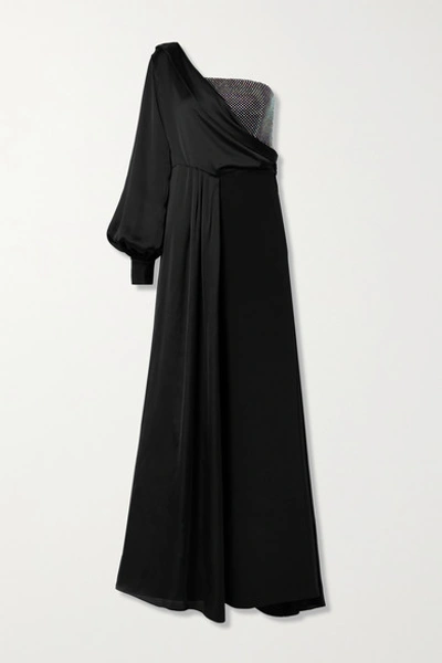 Safiyaa Sharisha Crystal-embellished Stretch-crepe Jumpsuit And Charmeuse Tunic Set In Black