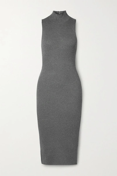 Alice And Olivia Brooklynne Ribbed Stretch-knit Turtleneck Midi Dress In Grey