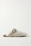 RAG & BONE ANSLEY BUCKLED SUEDE-TRIMMED SHEARLING SLIPPERS