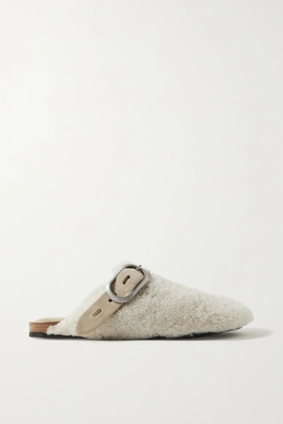 Rag & Bone Ansley Buckled Suede-trimmed Shearling Slippers In White