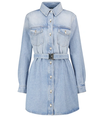 Off-white Arrows Floral-embroidered Denim Shirtdress In Blue