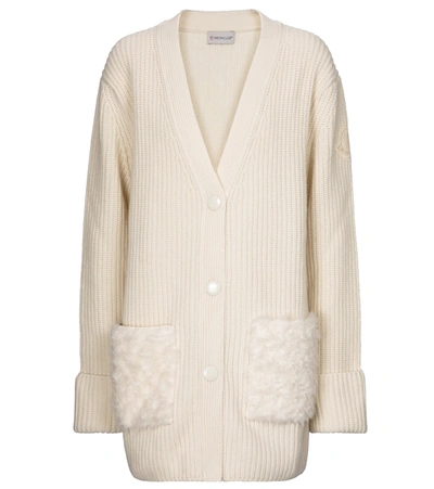 Moncler Faux Fur, Wool And Cashmere Cardigan In Ivory