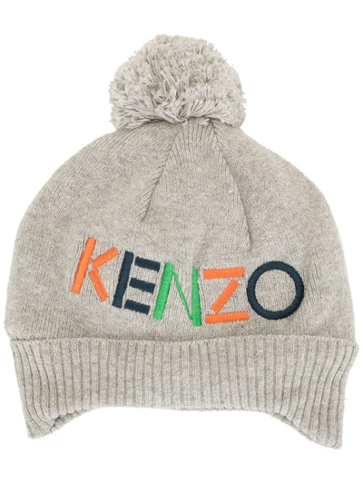 Kenzo Kids' Logo-embroidered Beanie Hat In 24 Grey Chine