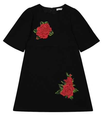 Dolce & Gabbana Kids' Sleeveless Cady Dress W/ Rose Patches In Black
