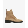 Allsaints Donita Suede Zip Combat Boots In Dark Sand
