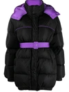 MSGM COLOUR-BLOCK BELTED DOWN JACKET