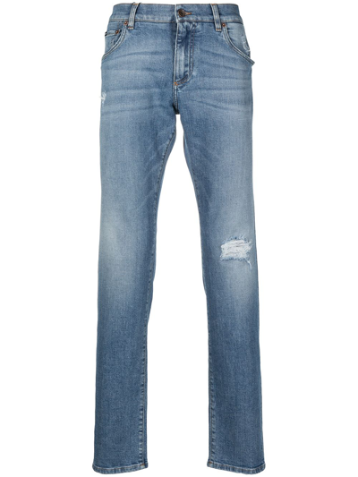 Dolce & Gabbana Usured Details Straight Jeans In Blu