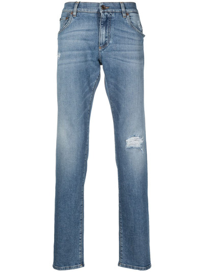 Dolce & Gabbana Usured Details Straight Jeans In Blue
