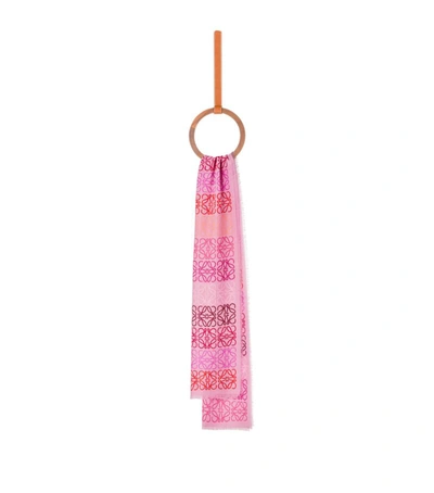 Loewe Anagram Wool-blend Scarf In Pink/multicolour