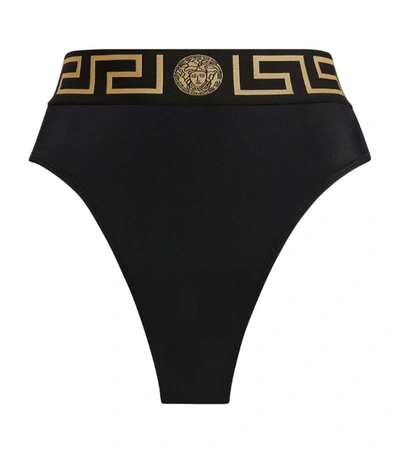 Versace Greca-trim High-waist Bikini Bottoms In Nero