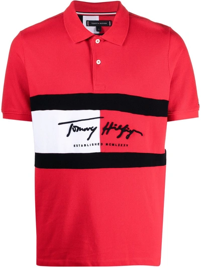 Tommy Hilfiger Panel Embroidered Logo Polo Shirt In Red