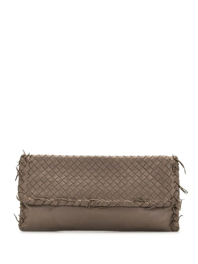 Pre-owned Bottega Veneta Intrecciato Flap Clutch In Brown