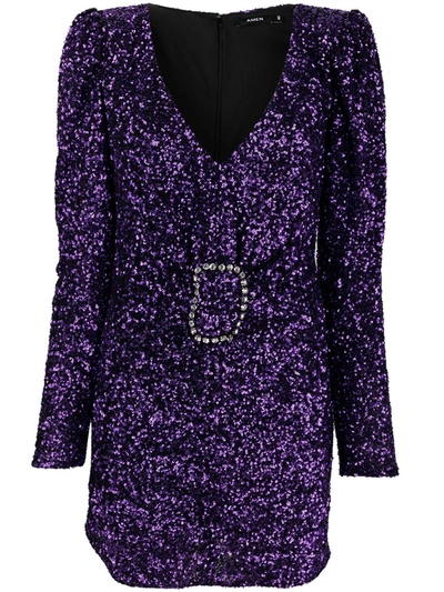 Amen Long-sleeved Sequin Short Dress In Purple