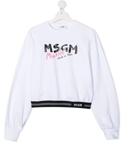 Msgm Teen Logo-print Fitted-cuff Sweatshirt In Blue