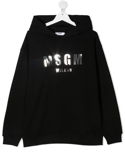 Msgm Teen Logo Print Hoodie In Black