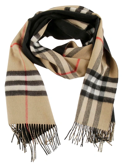 Burberry Giant Check To Solid Long Double Faced Scarf In Black