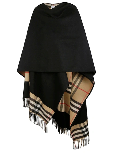 Burberry Long Giant Check Cape In Black