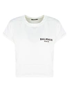 BALMAIN WHITE COTTON CROPPED T-SHIRT,VF11370B013 GAB