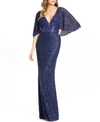 Mac Duggal Sequin Flutter Sleeve Evening Gown In Midnight