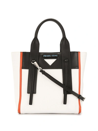 Pre-owned Prada Triangle Plaque Colour-block Two-way Bag In White