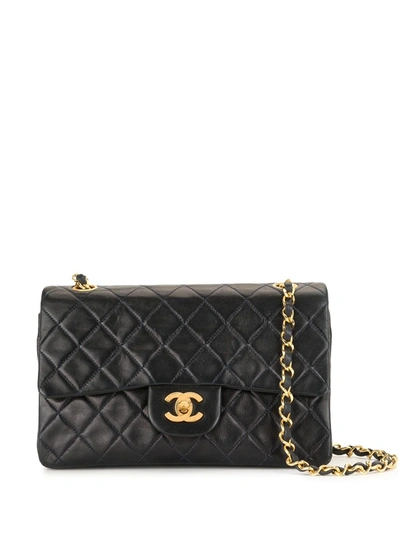 Pre-owned Chanel 1990 Quilted Double Flap Shoulder Bag In Black