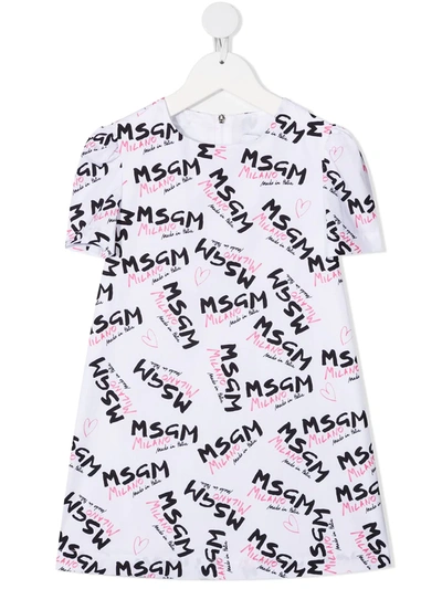 Msgm Teen Logo Print T-shirt Dress In White
