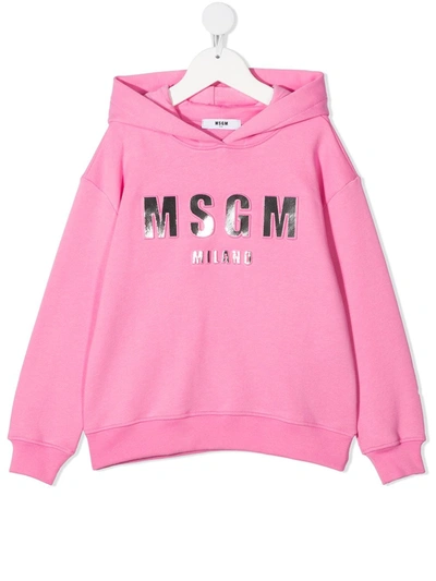 Msgm Teen Logo-print Cotton Hoodie In Pink