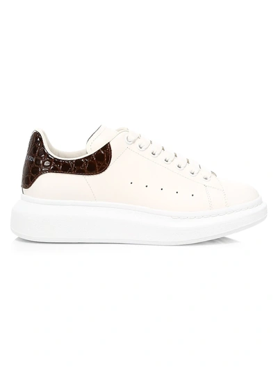 Alexander Mcqueen Croc-embossed Leather Platform Trainers In White Chestnut