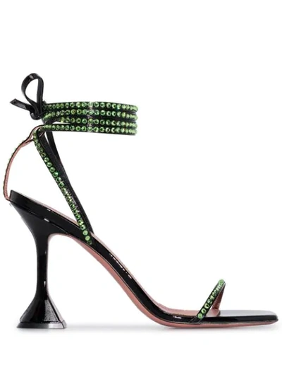 Amina Muaddi Vita Ankle-wrap Crystal-embellished Patent Leather Sandals In Black