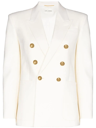 Saint Laurent Double-breasted Virgin Wool Blazer In White