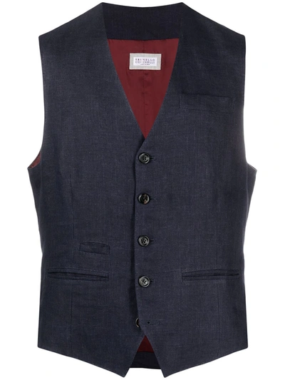 Brunello Cucinelli Button Up Waistcoat In Blue