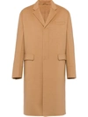 Prada Single-breasted Cashmere Coat In Brown