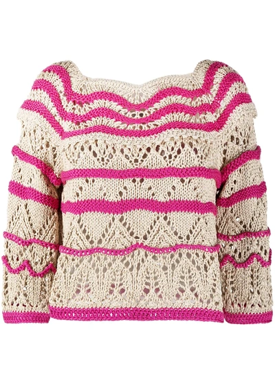 Alberta Ferretti Bicolor Cotton Knit Sweater In Multicolor