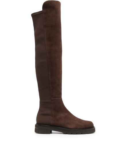 Stuart Weitzman Suede Stretch-knit Boots In Brown