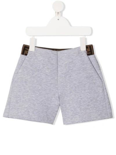 Fendi Kids' Logo裤腰短裤 In Grey