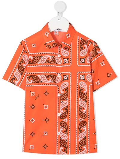 Msgm Kids' Paisley Print Short-sleeved Shirt In Orange