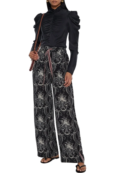 Zimmermann Fleeting Printed Silk Crepe De Chine Wide-leg Trousers In Black