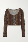 VERSACE CROPPED SNAKE-PRINT STRETCH-CREPE TOP