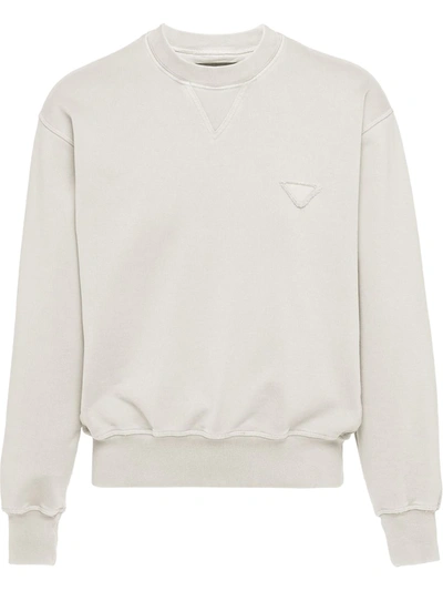 Prada Triangle Logo-patch Cotton-jersey Sweatshirt In Natural