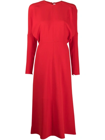 Victoria Beckham Long Dolman Sleeve Midi Dress In Red