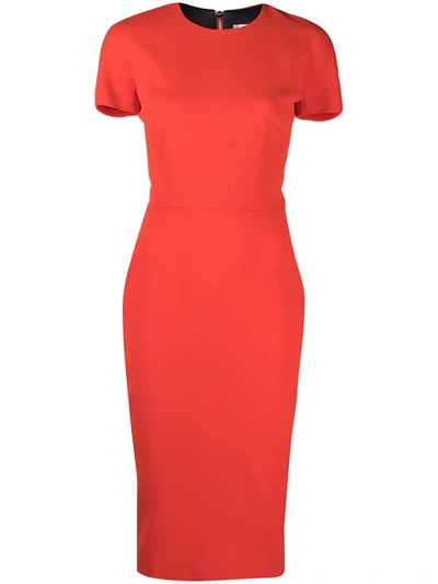 Victoria Beckham Short-sleeved Zip-up Dress In Red