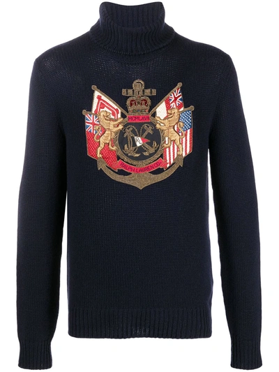 Ralph Lauren Coat Of Arms Cashmere Roll-neck Jumper In Blue