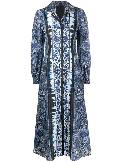 Alberta Ferretti Azulejos Graphic-print Silk-satin Midi Shirt Dress In Blue