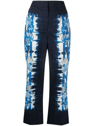 Alberta Ferretti Blue Cotton Full-cut Trousers With Floral Pattern