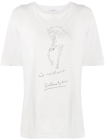 Saint Laurent White Horse Graphic Print T-shirt In Multicolor