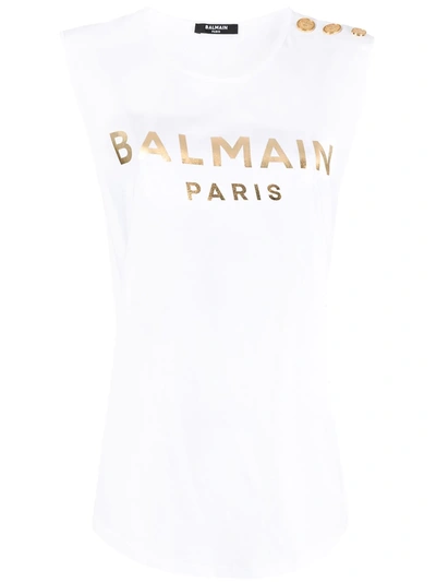 Balmain Logo-print Sleeveless T-shirt In White