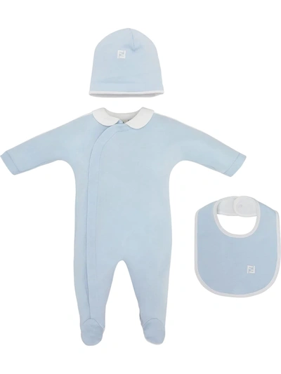 Fendi Logo-embroidered Babygrow Set In 蓝色