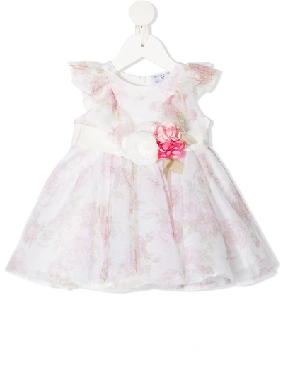 Monnalisa Babies' Floral-printed Tulle Dress In White