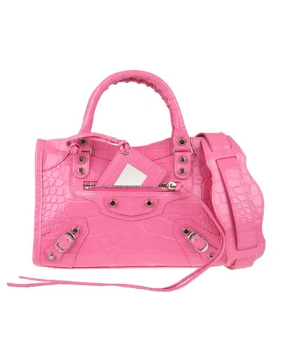 Balenciaga Pink Shiny Classic Mini City Bag With Crocodile Effect In Baby Pink