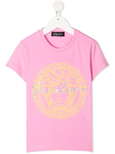 Young Versace Teen Medusa Head-print T-shirt In Rosa/giallo